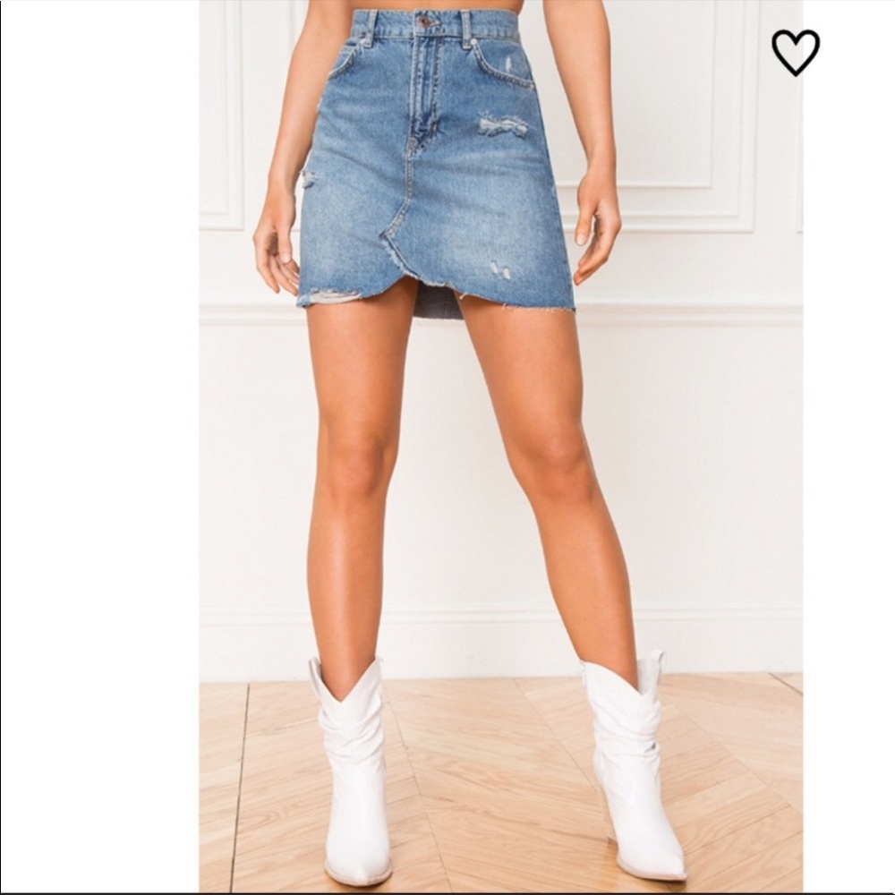 Free People Hallie Denim Distressed Mini Skirt - Picture 2 of 7
